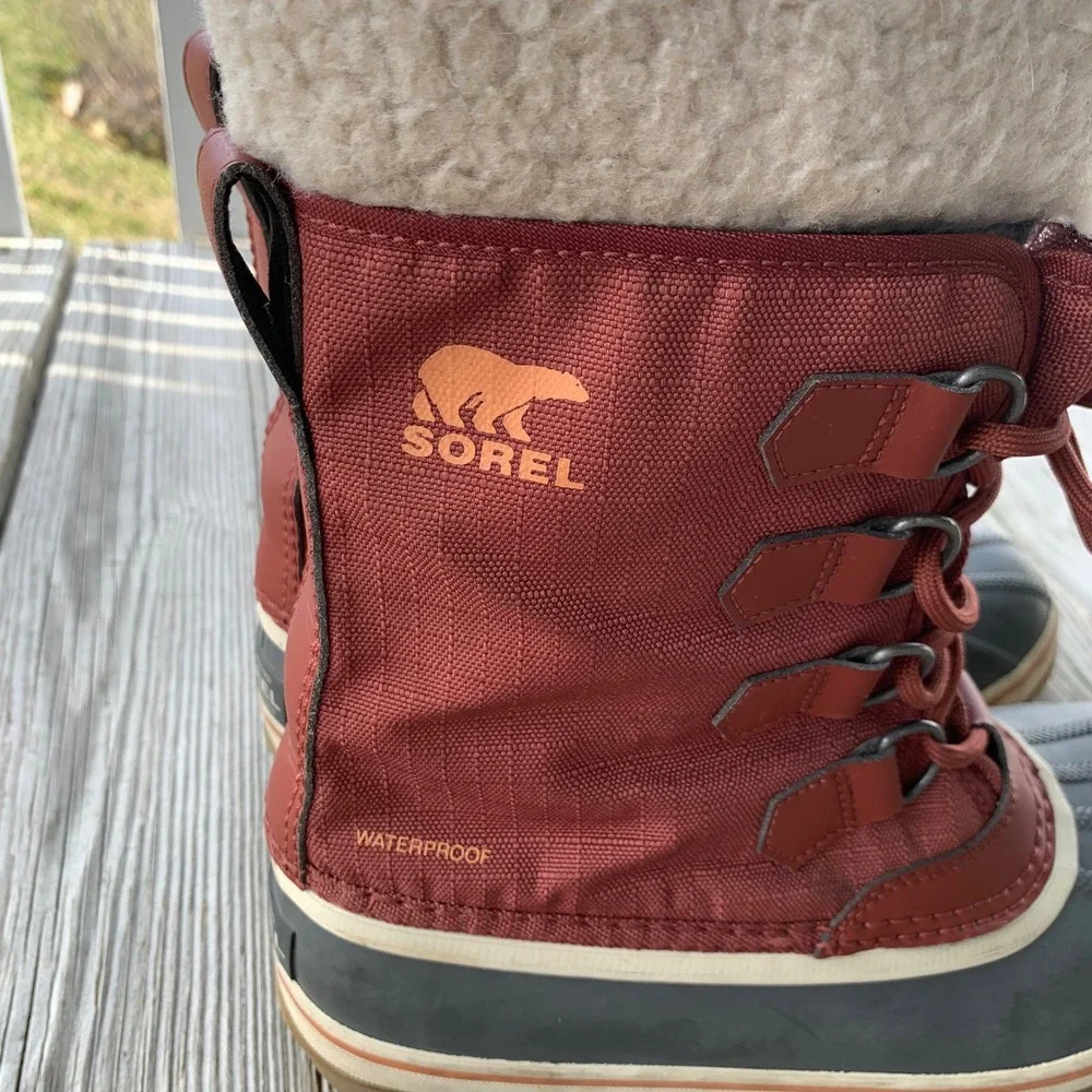 Sorel Winter Carnival Waterproof Boots Rust Faux Shearling Duck Boots Womens 7‎